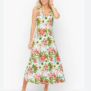 Talbots LIKE NEW jersey knit tropical bird novelty print sleeveless a-line dress